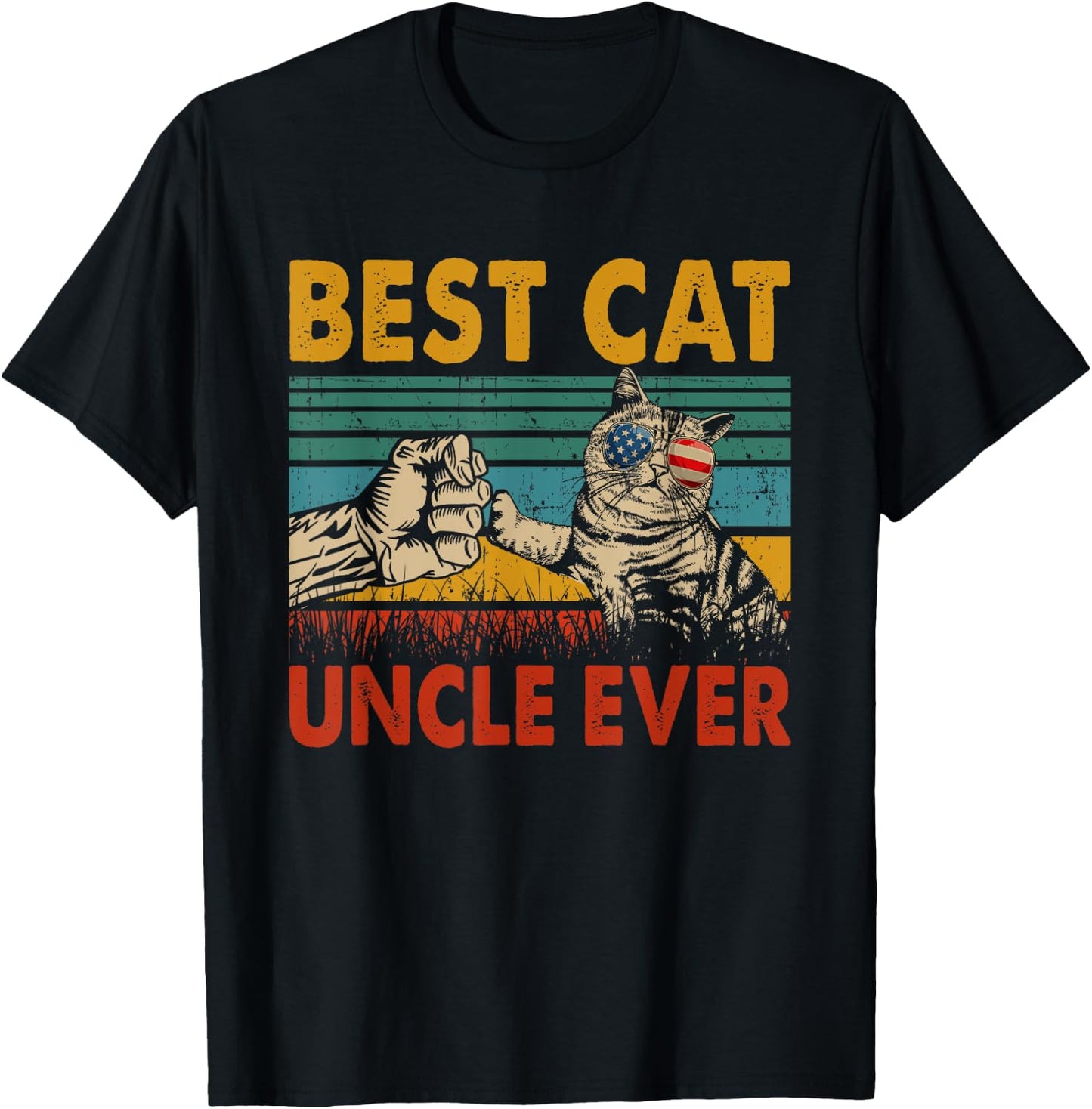 Vintage Retro Best Cat Uncle Ever Funny Dad Cat Lover Gifts Women T-Shirt - T-Shirt | Black