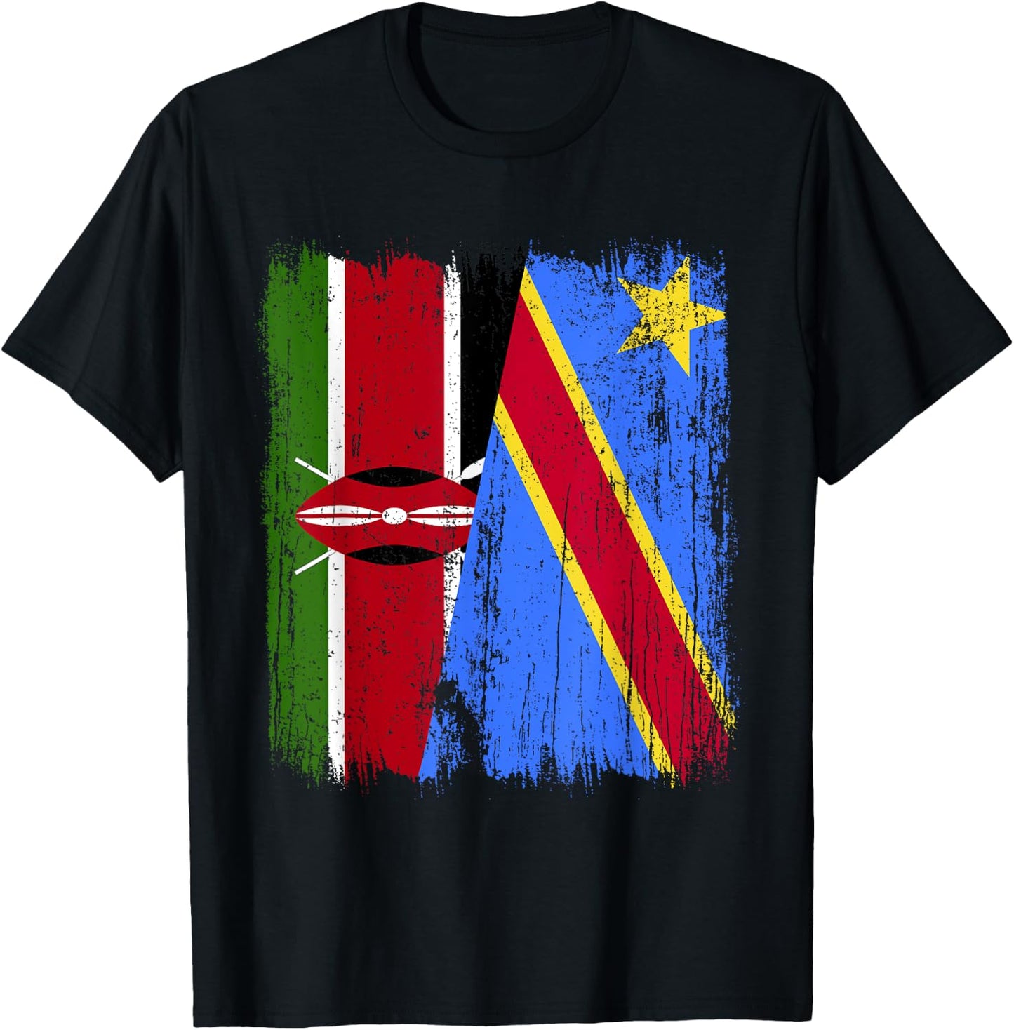 Kenya Congo Half Flag Kenyan Congolese Pride Jersey T-Shirt - T-Shirt | Black