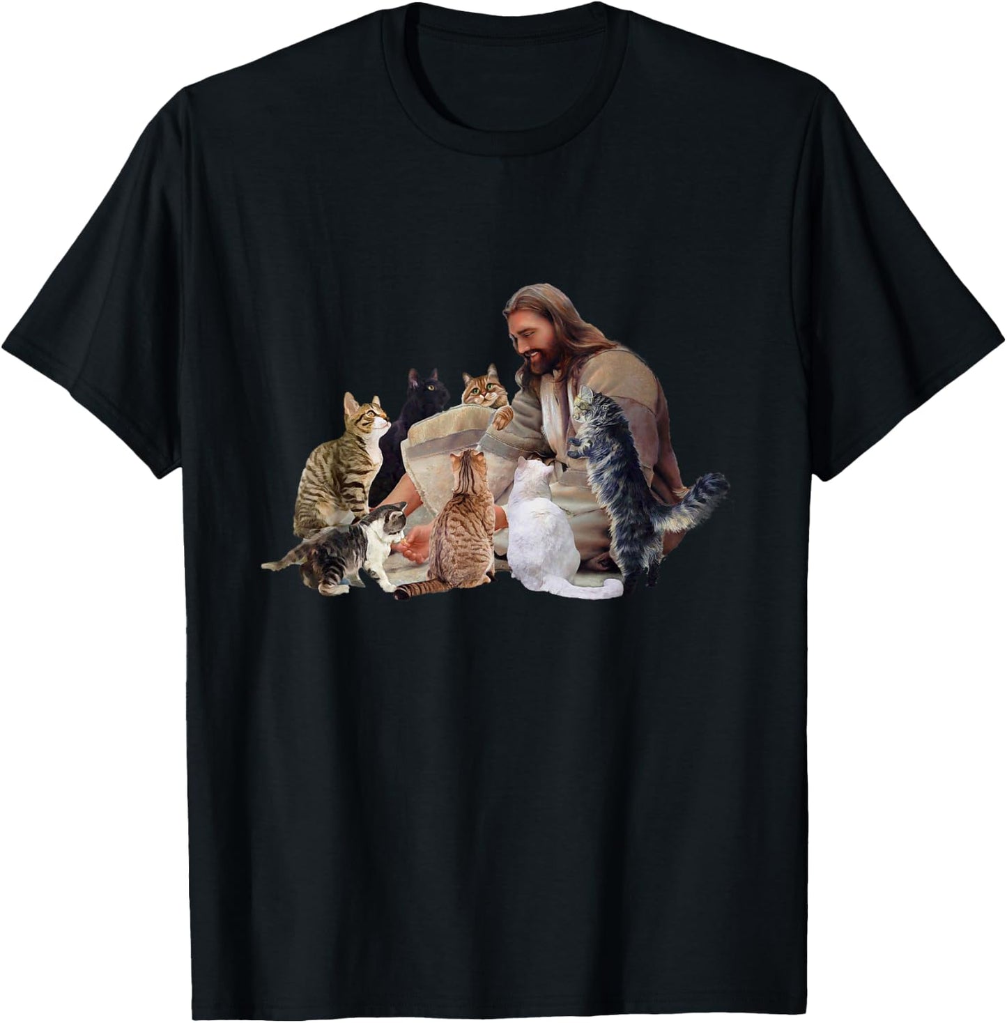 Jesus Hugs Cats Funny Cats T-Shirt - T-Shirt | Black