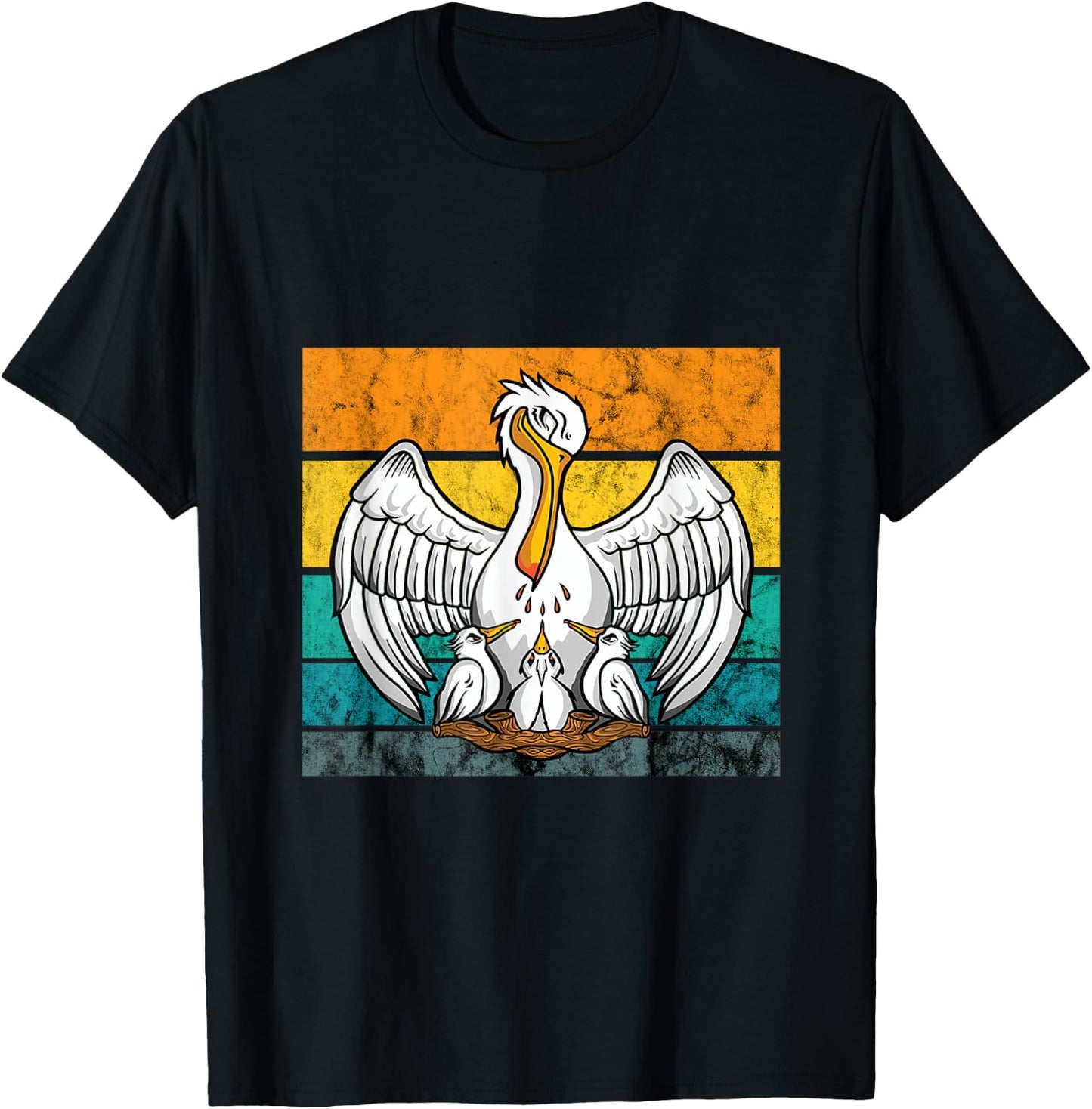 Pelican Bird Vintage Retro Pelican Chick Hatch Tropical Bird T-Shirt - T-Shirt | Black