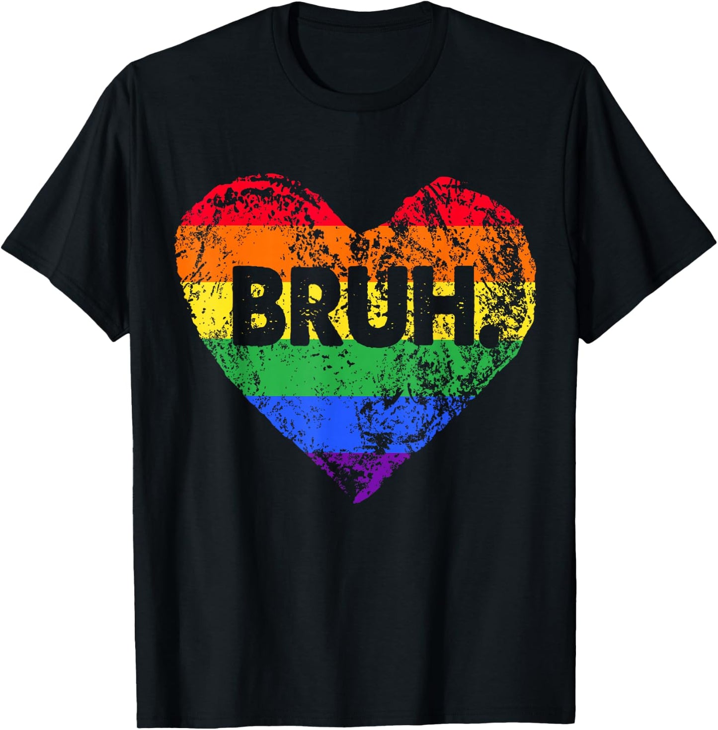 LGBT Rainbow Heart Bruh Meme Gay Lesbian LGBTQ+ Pride Month T-Shirt - T-Shirt | Black