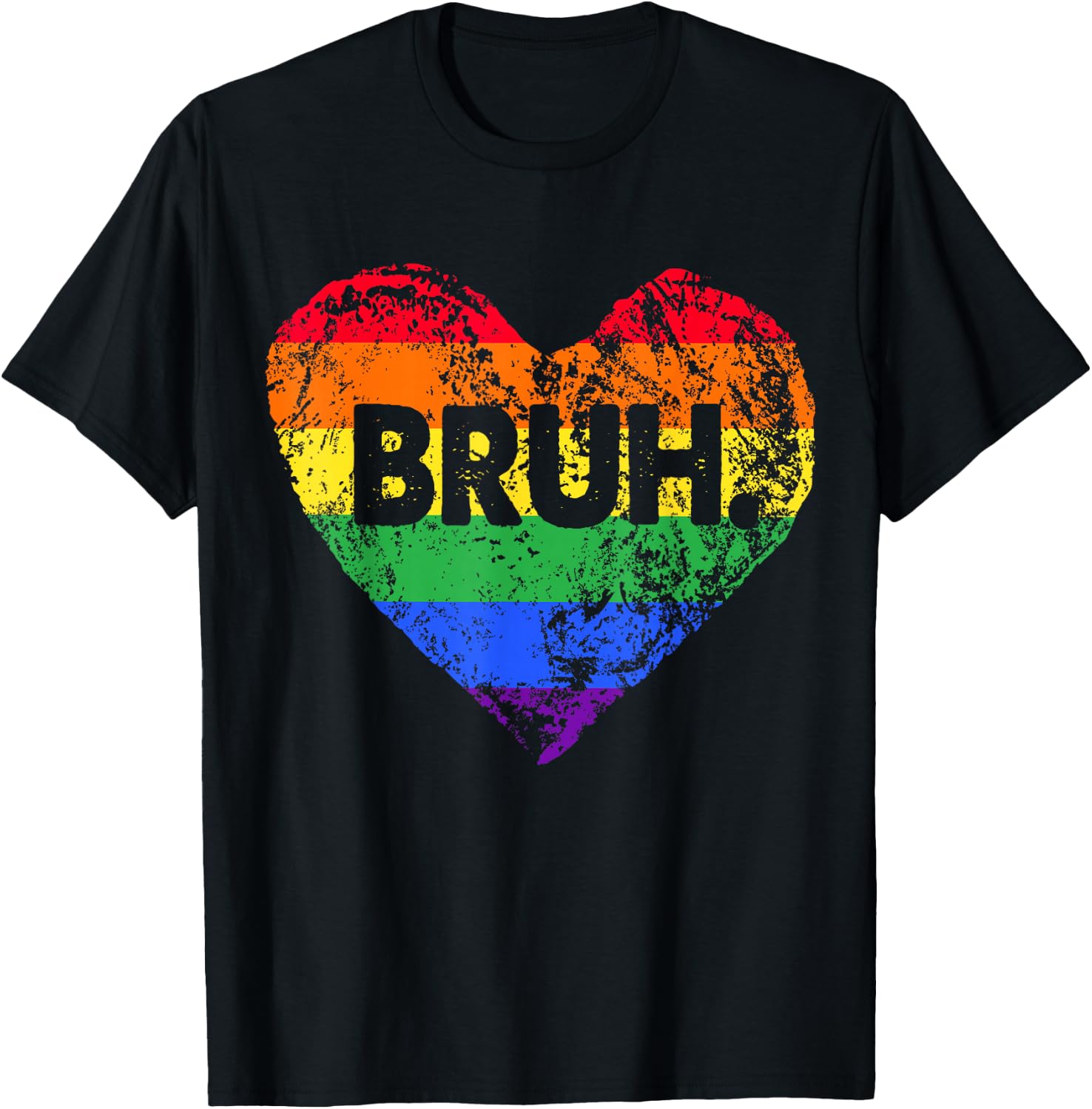 LGBT Rainbow Heart Bruh Meme Gay Lesbian LGBTQ+ Pride Month T-Shirt - T-Shirt | Black