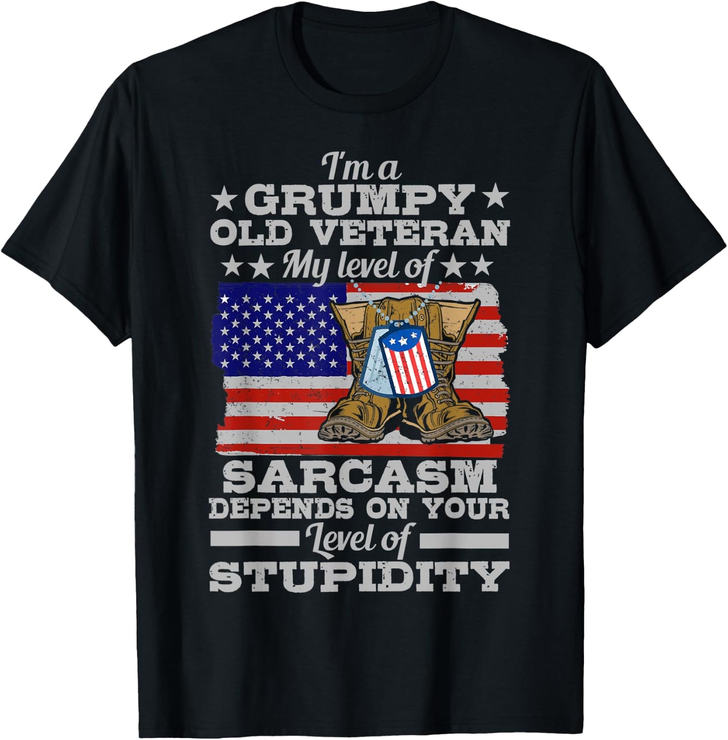 Funny American Veteran Father Grandpa My Level Of Sarcasm T-Shirt - T-Shirt | Black