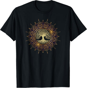 Retro Mandalas Vibe Tree Retro Tree of the Mystical Life Zen Yoga Meditation T-Shirt - T-Shirt | Black