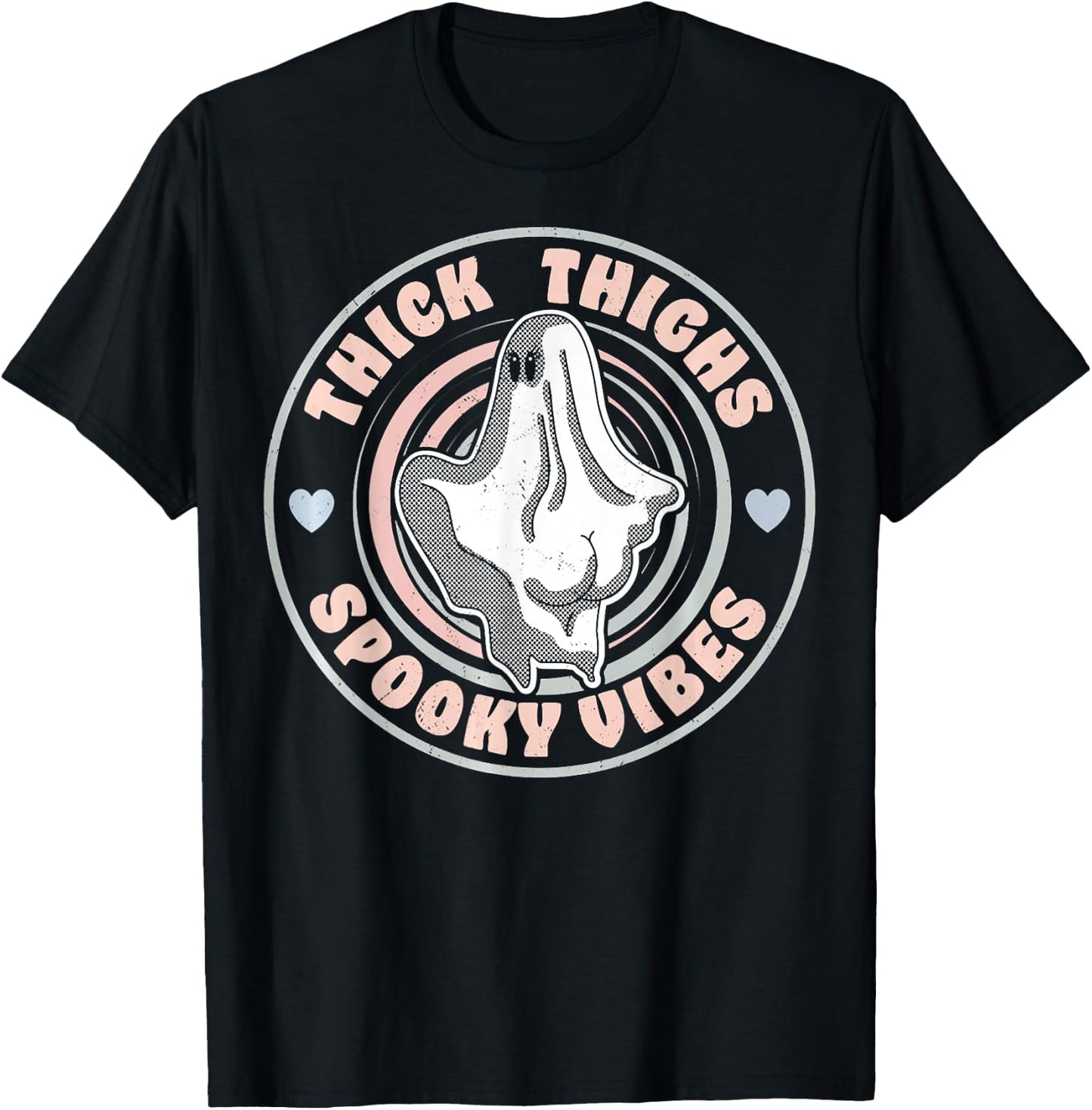 Thick Thighs Spooky Vibes Funny Halloween Ghost Pastel Goth T-Shirt - T-Shirt | Black