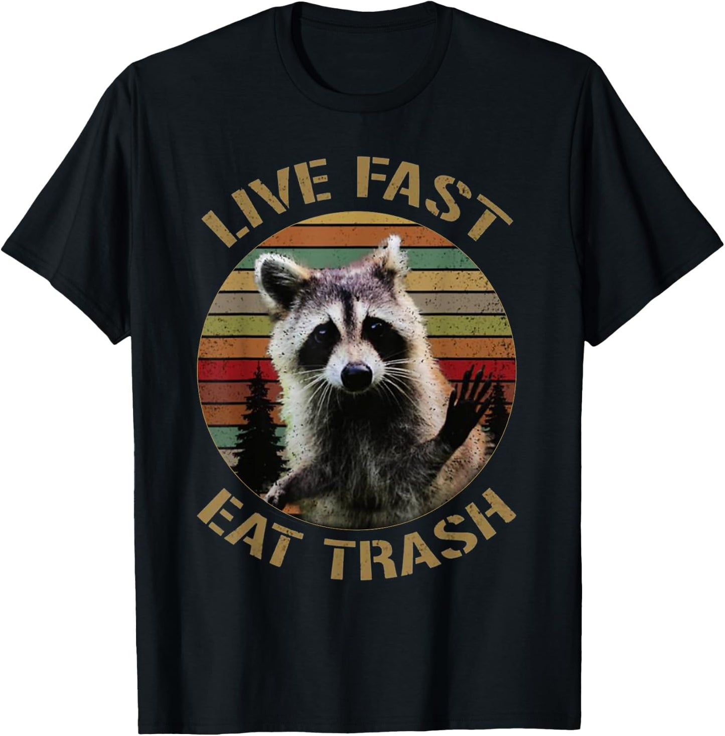 Vintage retro live fast eat trash racoon shirt men T-Shirt - T-Shirt | Black