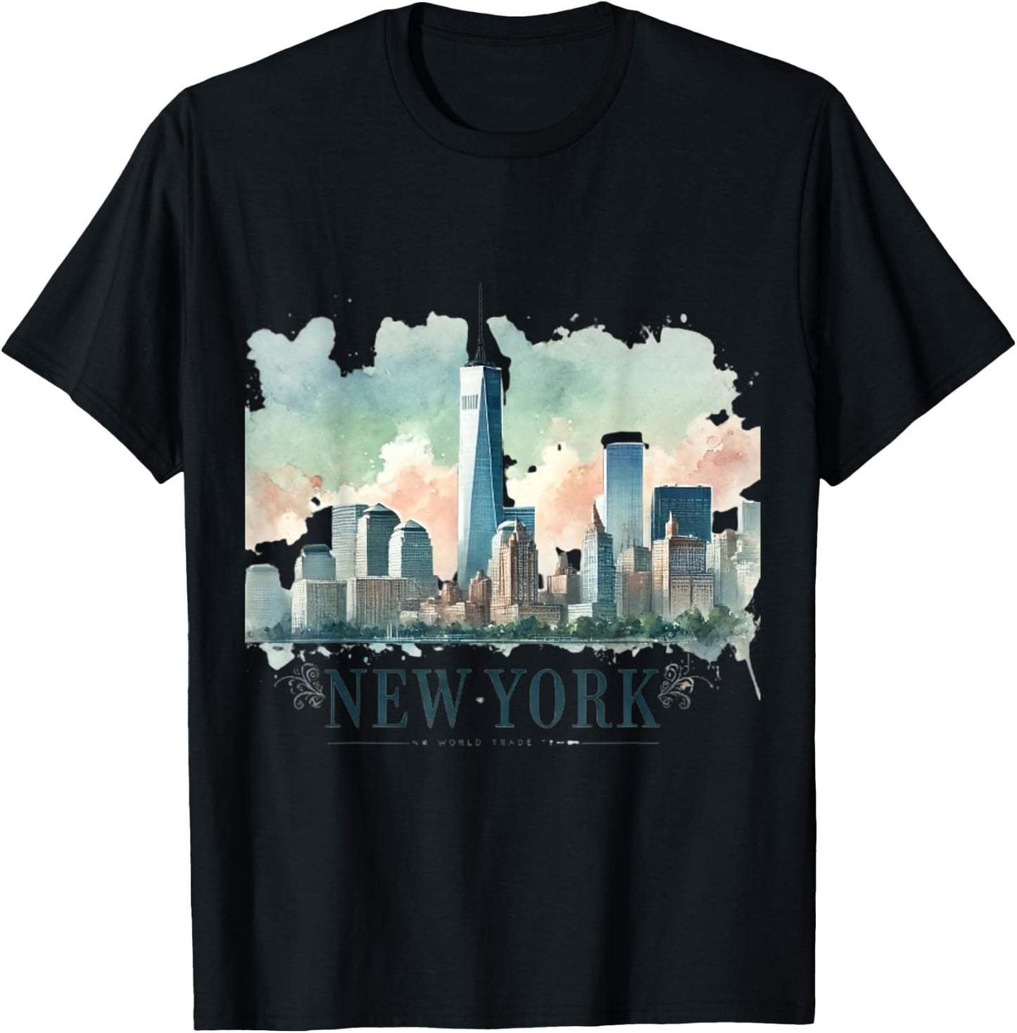 Freedom Tower New York City Watercolor Twin Towers Memorial T-Shirt - T-Shirt | Black