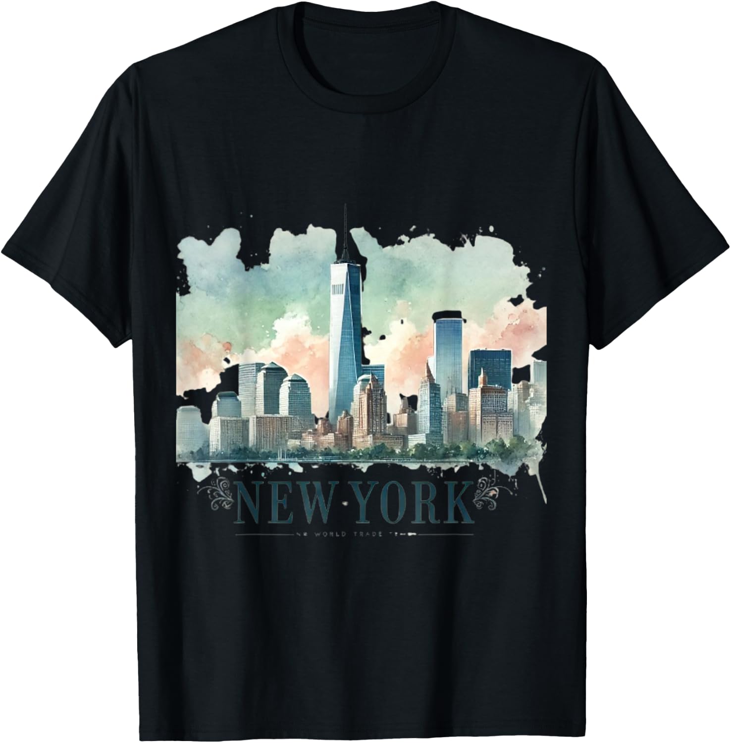 Freedom Tower New York City Watercolor Twin Towers Memorial T-Shirt - T-Shirt | Black