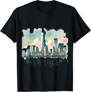 Freedom Tower New York City Watercolor Twin Towers Memorial T-Shirt - T-Shirt | Black