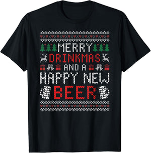 Merry Drinkmas and a happy new beer ugly christmas T-Shirt - T-Shirt | Black