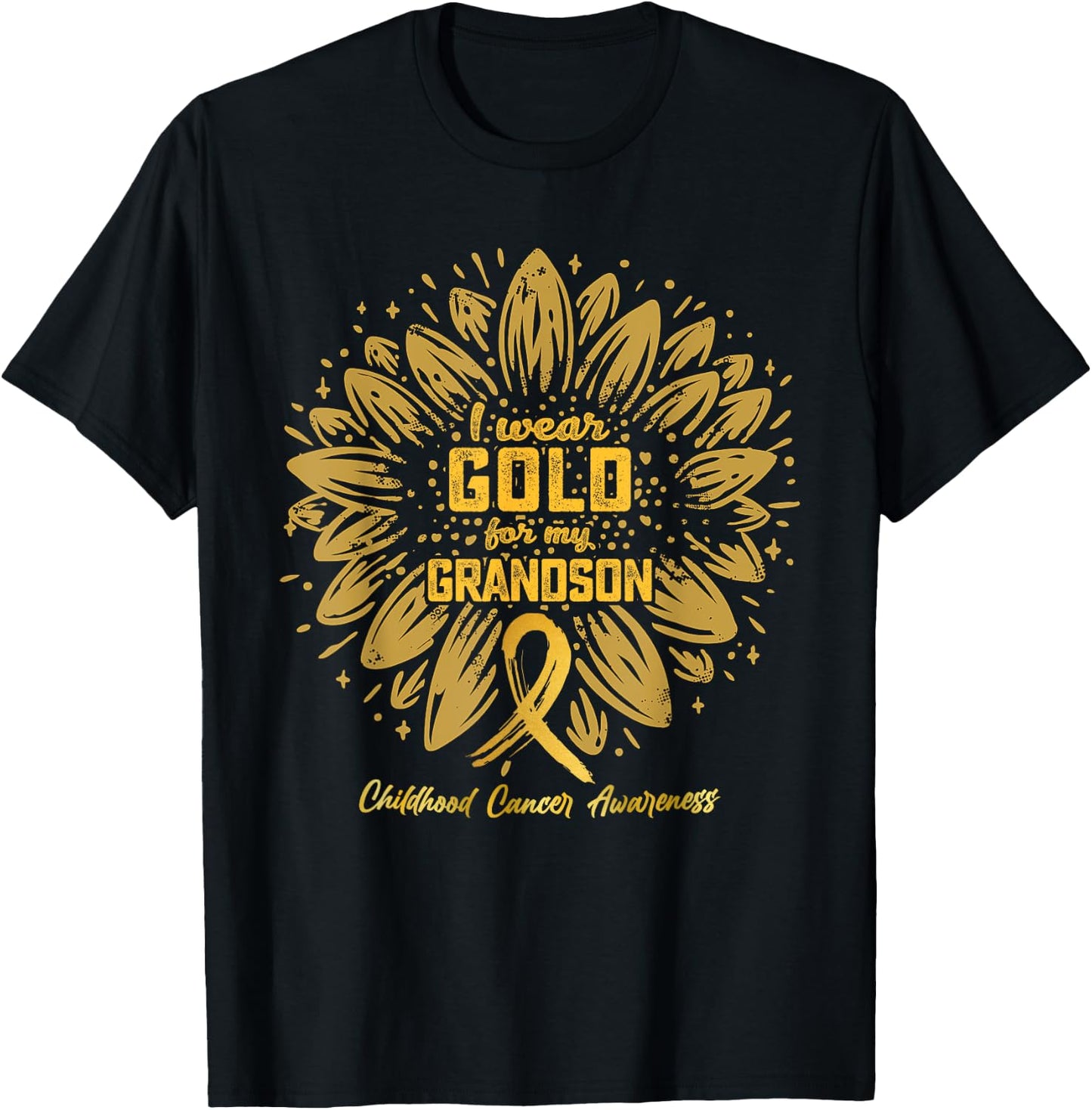 I Wear Gold For My Grandson Gold Sunflower Childhood Cancer T-Shirt - T-Shirt | Black