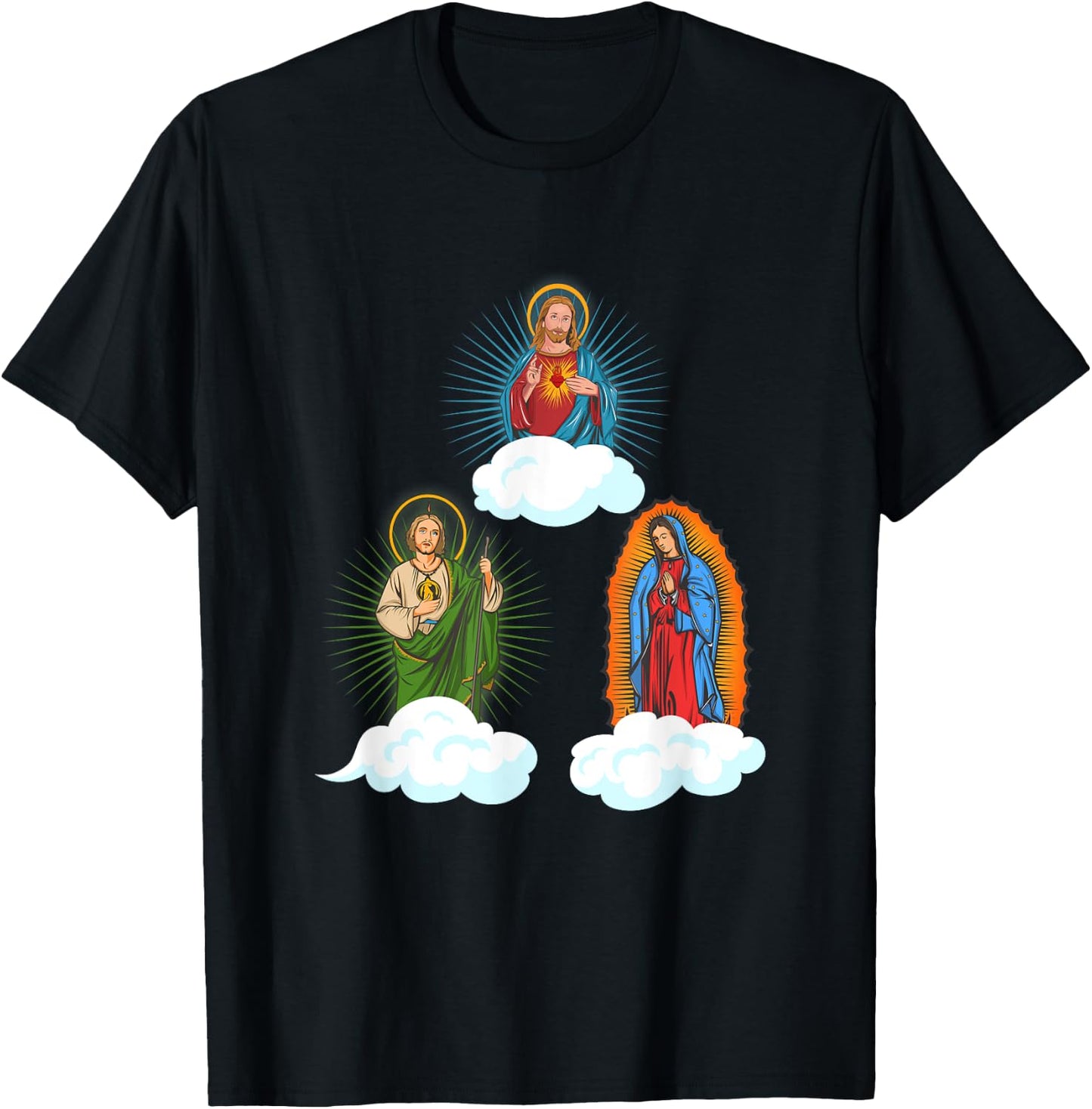 Jesus. Virgen María y San Judas Tadeo In Clouds T-Shirt - T-Shirt | Black