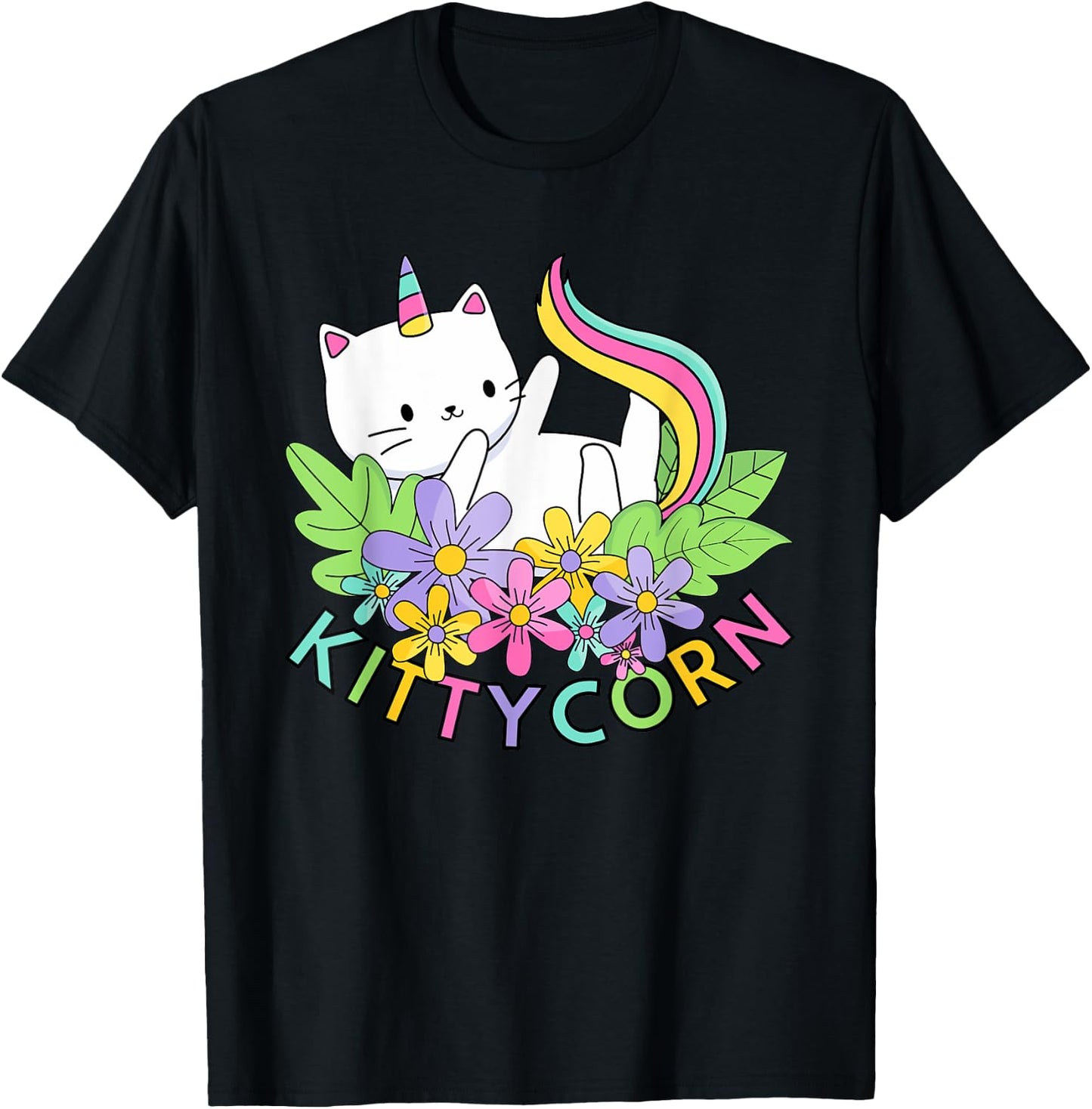 Rainbow Unicorn Cat Kittycorn T-Shirt - T-Shirt | Black