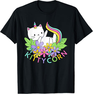 Rainbow Unicorn Cat Kittycorn T-Shirt - T-Shirt | Black