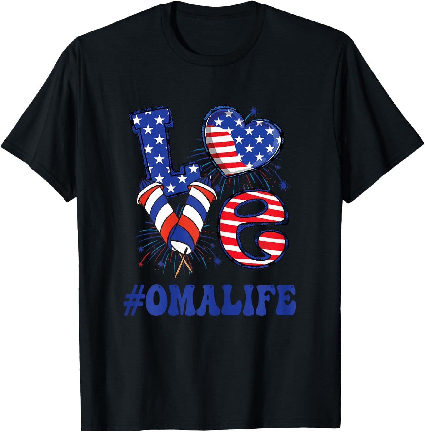 OMA Life Love USA Flag Grandma 4th of July Family Matching T-Shirt - T-Shirt | Black
