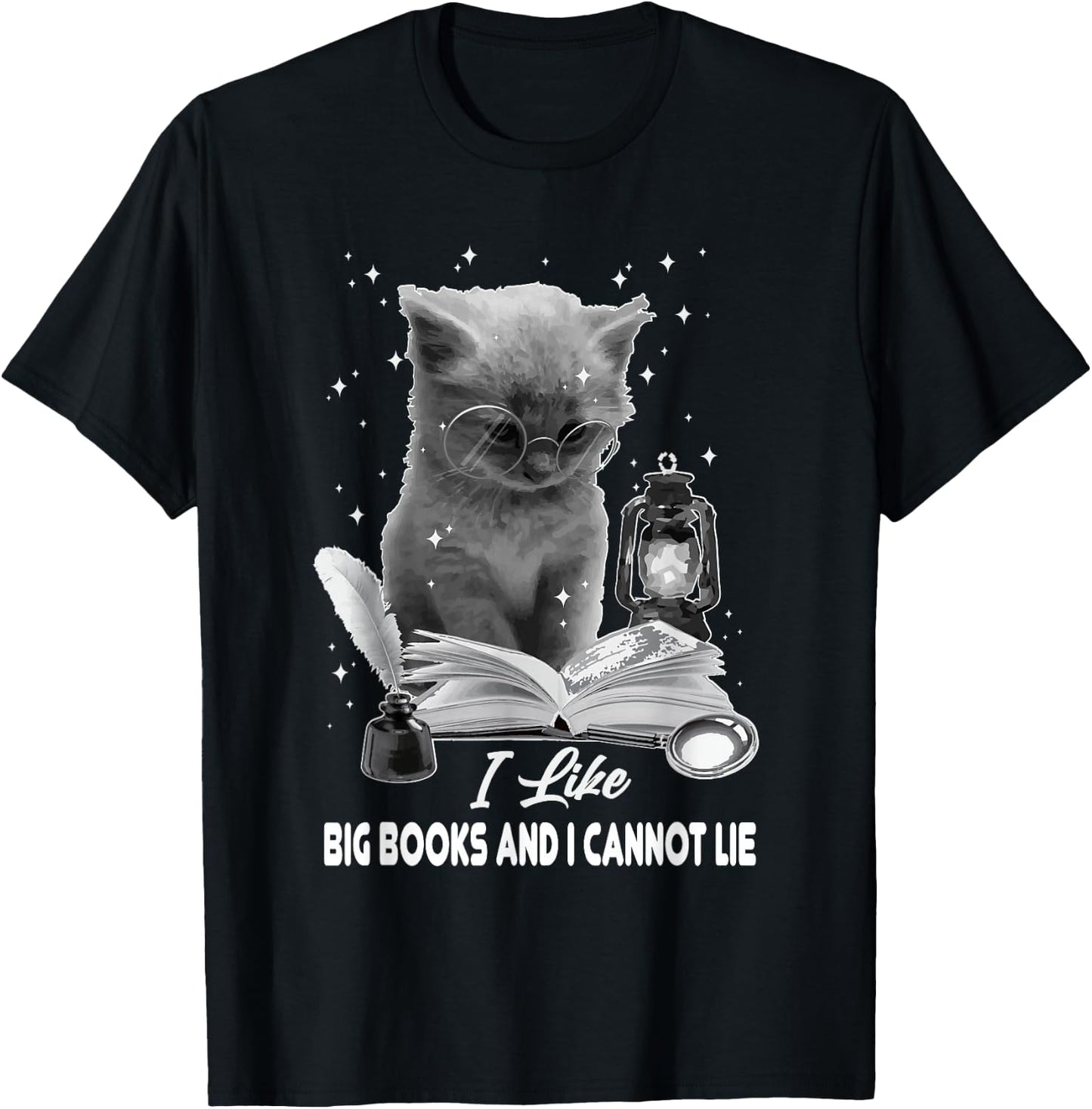 I Like Big Books and I Cannot Lie Cat Reading A Book Bookish T-Shirt - T-Shirt | Black