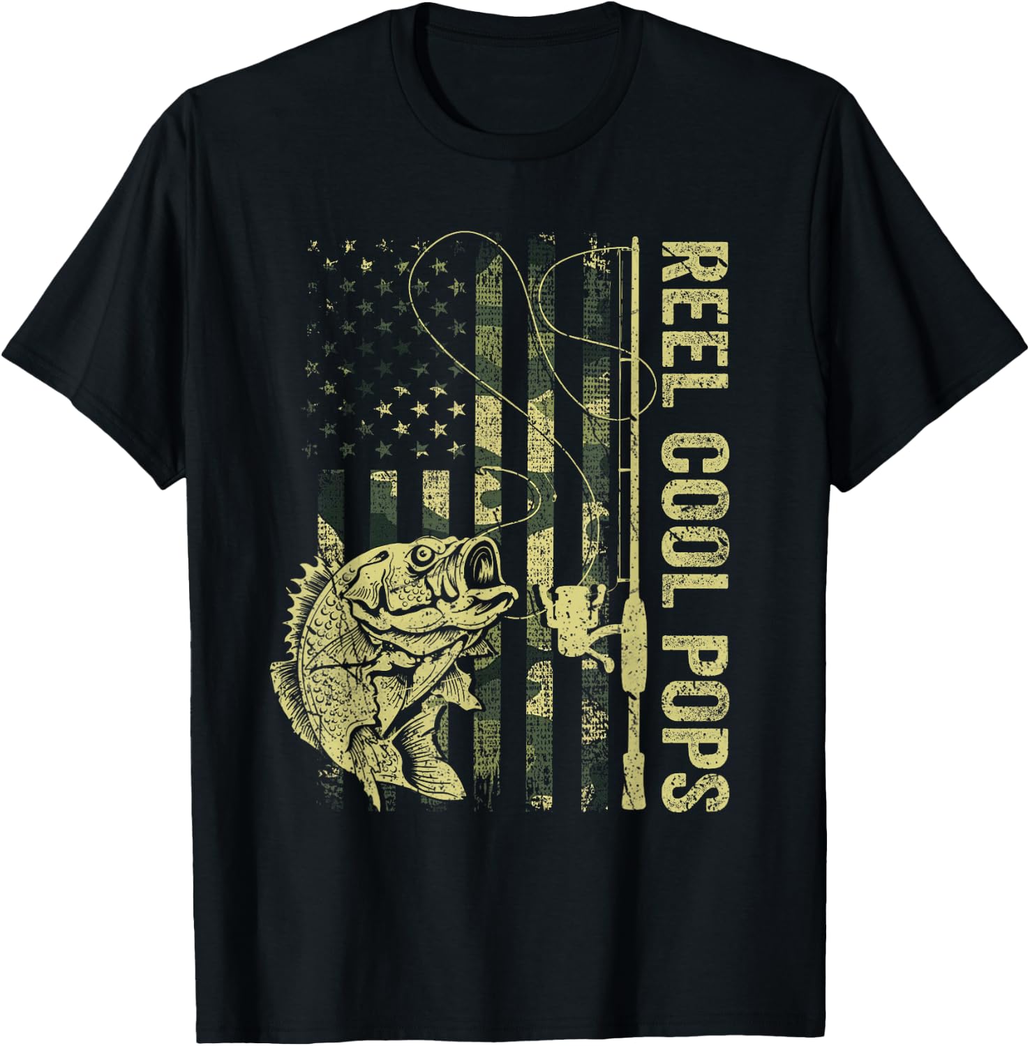 Reel Cool Pops Camouflage American Flag Fathers Day T-Shirt - T-Shirt | Black