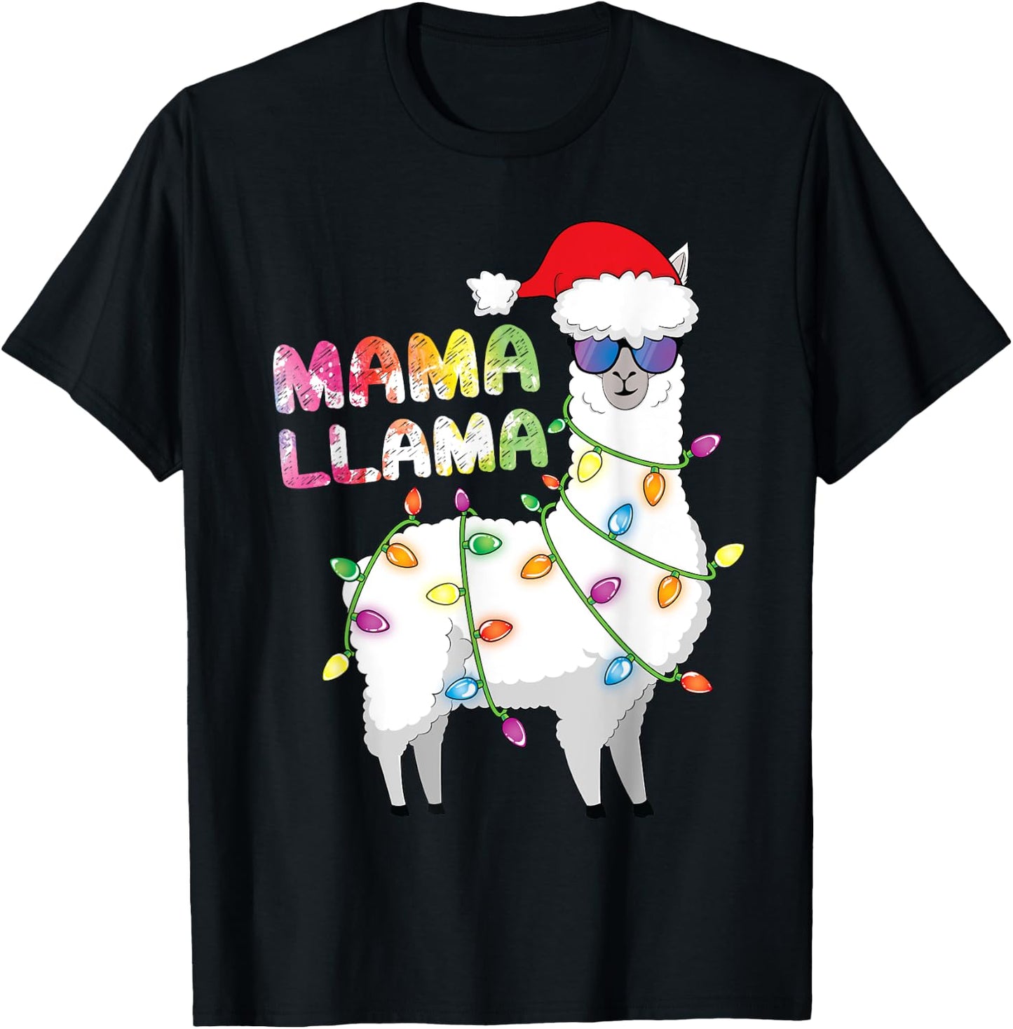 Mama Llama Women Funny Matching Christmas Llama T-Shirt - T-Shirt | Black