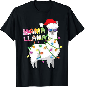 Mama Llama Women Funny Matching Christmas Llama T-Shirt - T-Shirt | Black