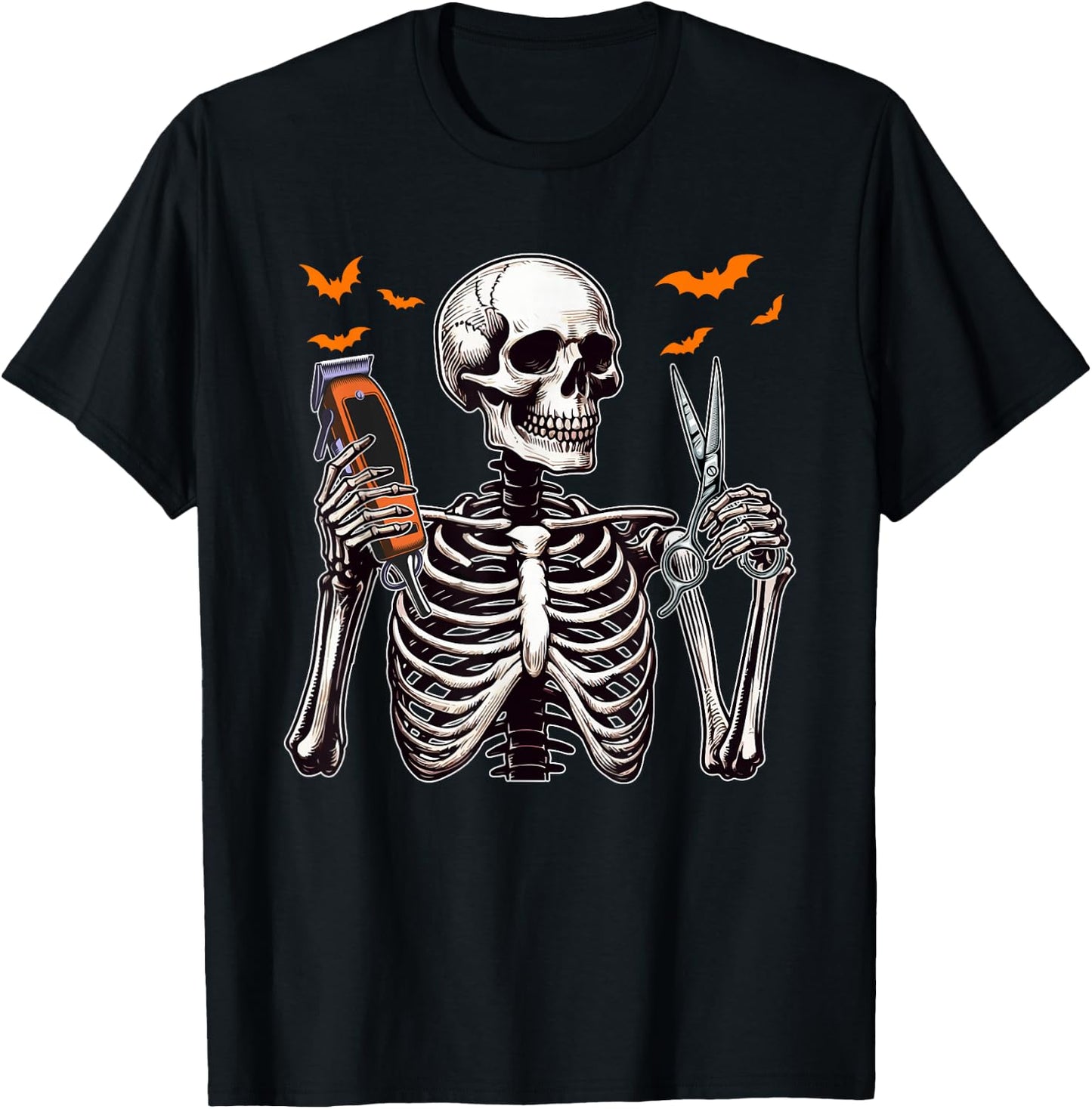 Barber Job Horror Skeleton Halloween Team Costume Parties T-Shirt - T-Shirt | Black