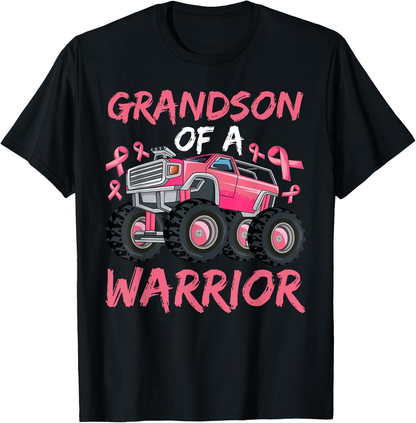 Truck Grandson Of A Warrior Breast Cancer Pink Ribbon T-Shirt - T-Shirt | Black