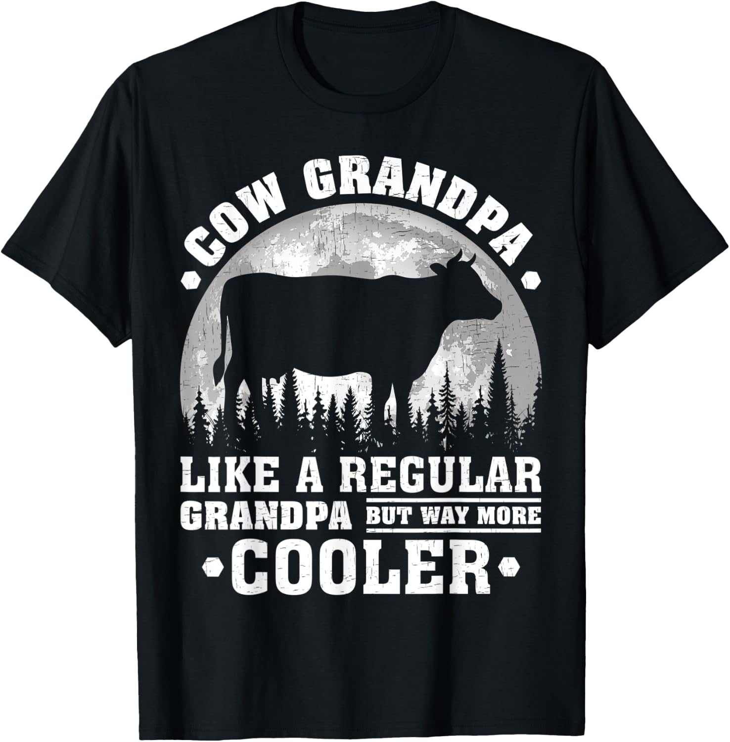 Cow Grandpa Funny Moon Vintage Cow Father's Day T-Shirt - T-Shirt | Black