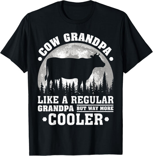 Cow Grandpa Funny Moon Vintage Cow Father's Day T-Shirt - T-Shirt | Black