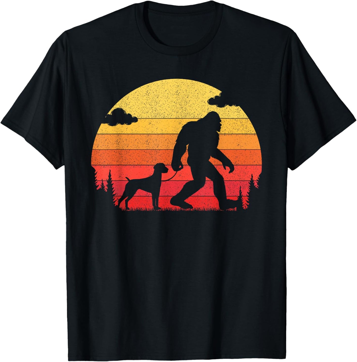 Retro Bigfoot Walking German Shorthaired Pointer Dog T-Shirt - T-Shirt | Black