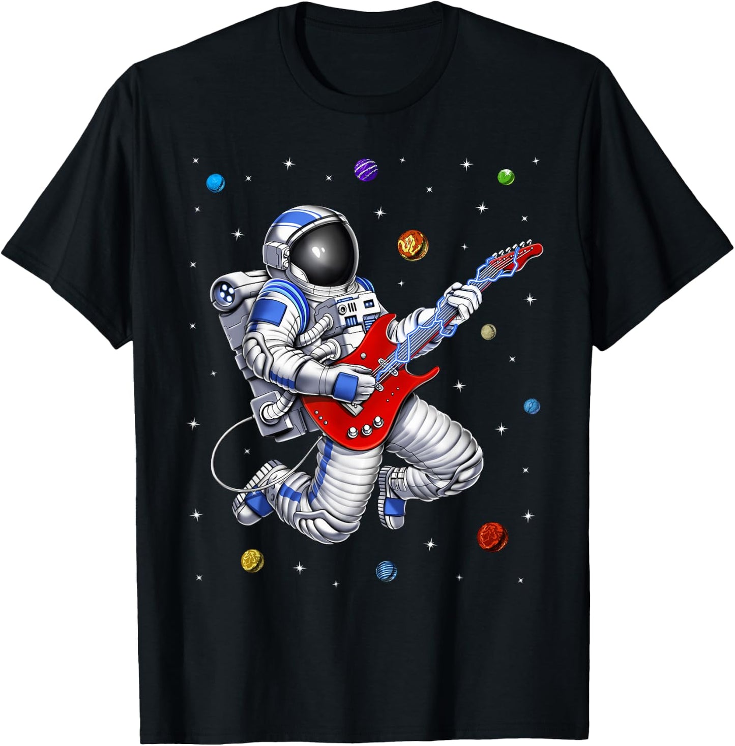 Space Astronaut Playing Electric Guitar Musician Guitarist T-Shirt - T-Shirt | Black