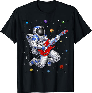 Space Astronaut Playing Electric Guitar Musician Guitarist T-Shirt - T-Shirt | Black