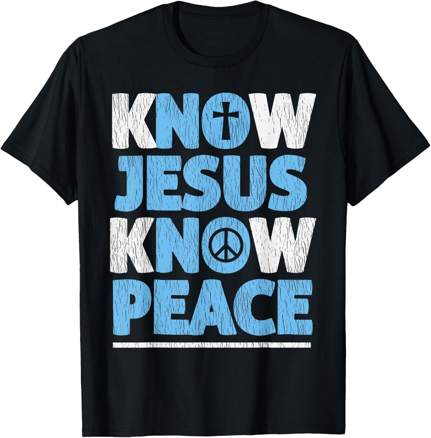 Vintage Know Jesus Know Peace Bible Verse Christian Pajama T-Shirt - T-Shirt | Black