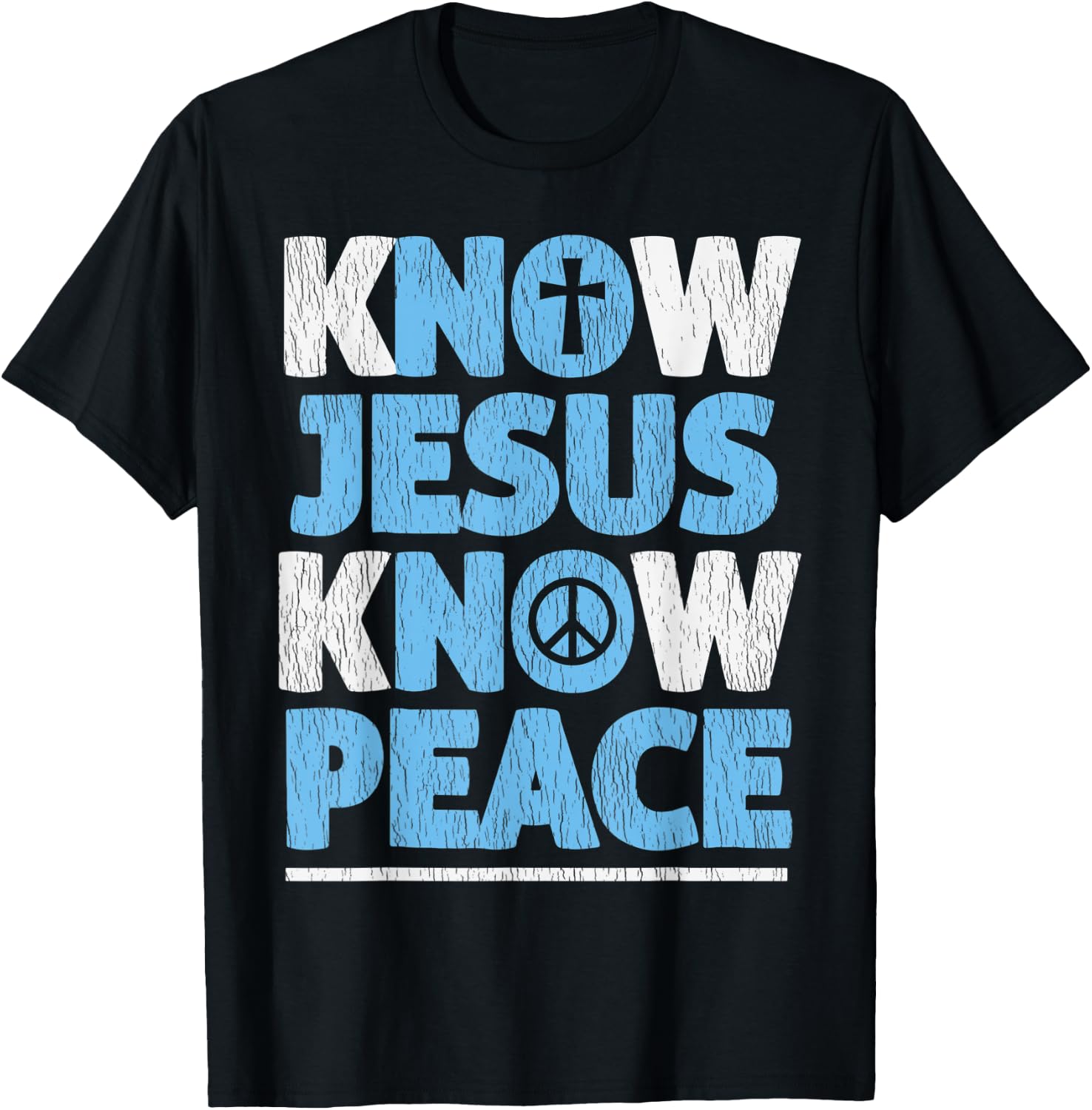 Vintage Know Jesus Know Peace Bible Verse Christian Pajama T-Shirt - T-Shirt | Black
