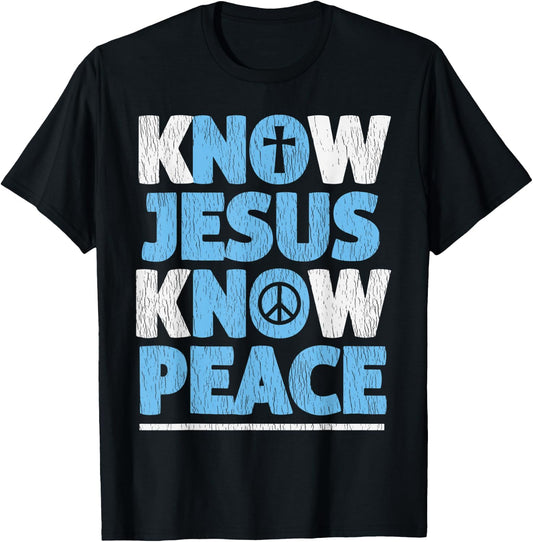 Vintage Know Jesus Know Peace Bible Verse Christian Pajama T-Shirt - T-Shirt | Black