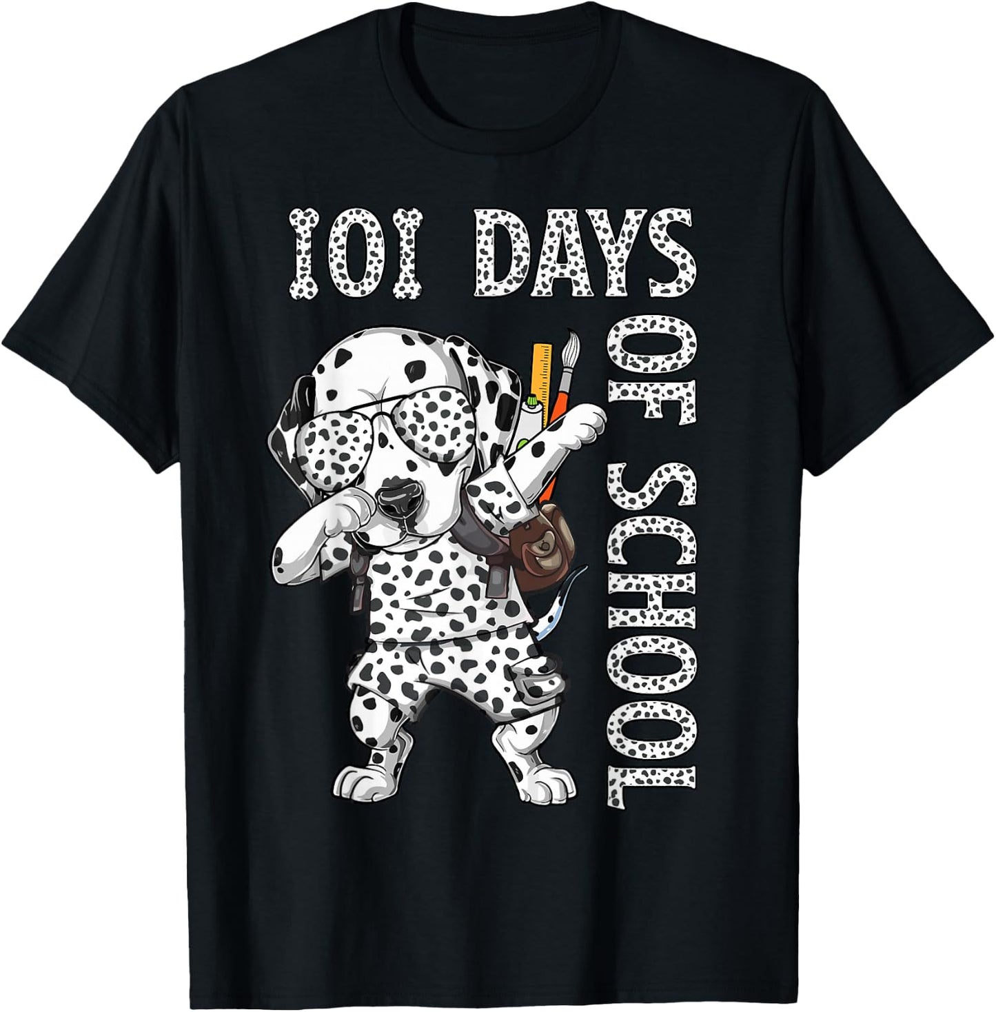 101 Days School Dabbing Dalmatian Dog Teachers Kids T-Shirt - T-Shirt | Black