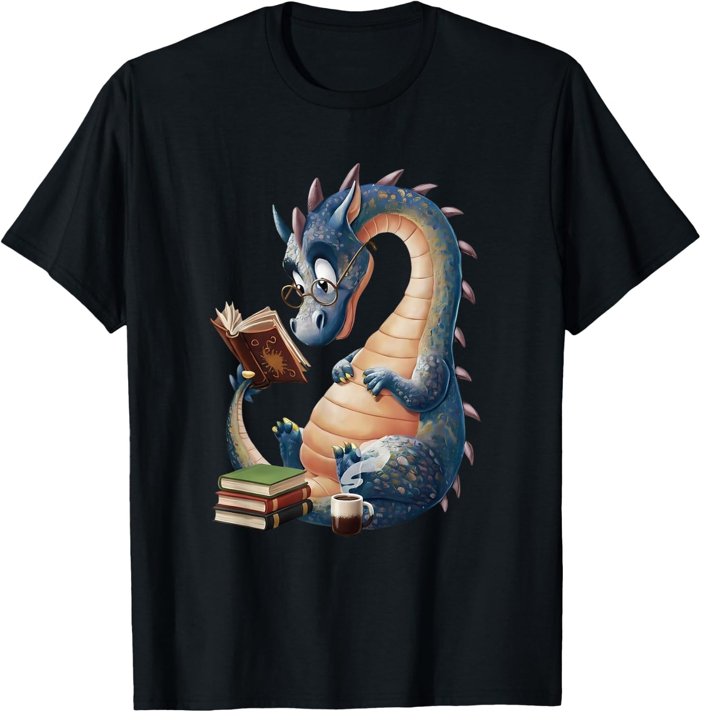 Cute Book Dragon Reading Lover Fantasy Design T-Shirt - T-Shirt | Black
