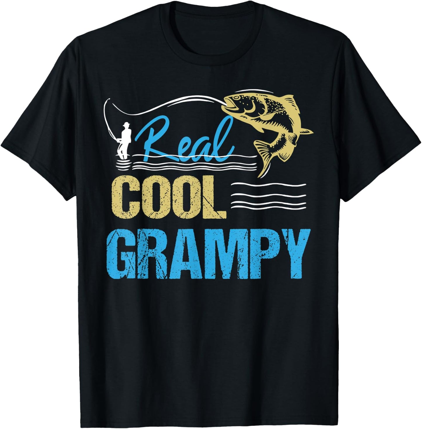 Vintage Reel Cool Grampy Fishing Daddy Grandpa Fathers Day T-Shirt - T-Shirt | Black