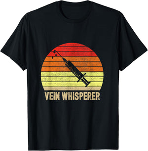 Retro Phlebotomist Vein Whisperer Medical Nurse Phlebotomy T-Shirt - T-Shirt | Black