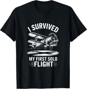 I Survived My First Solo Flight Aviation T-Shirt - T-Shirt | Black