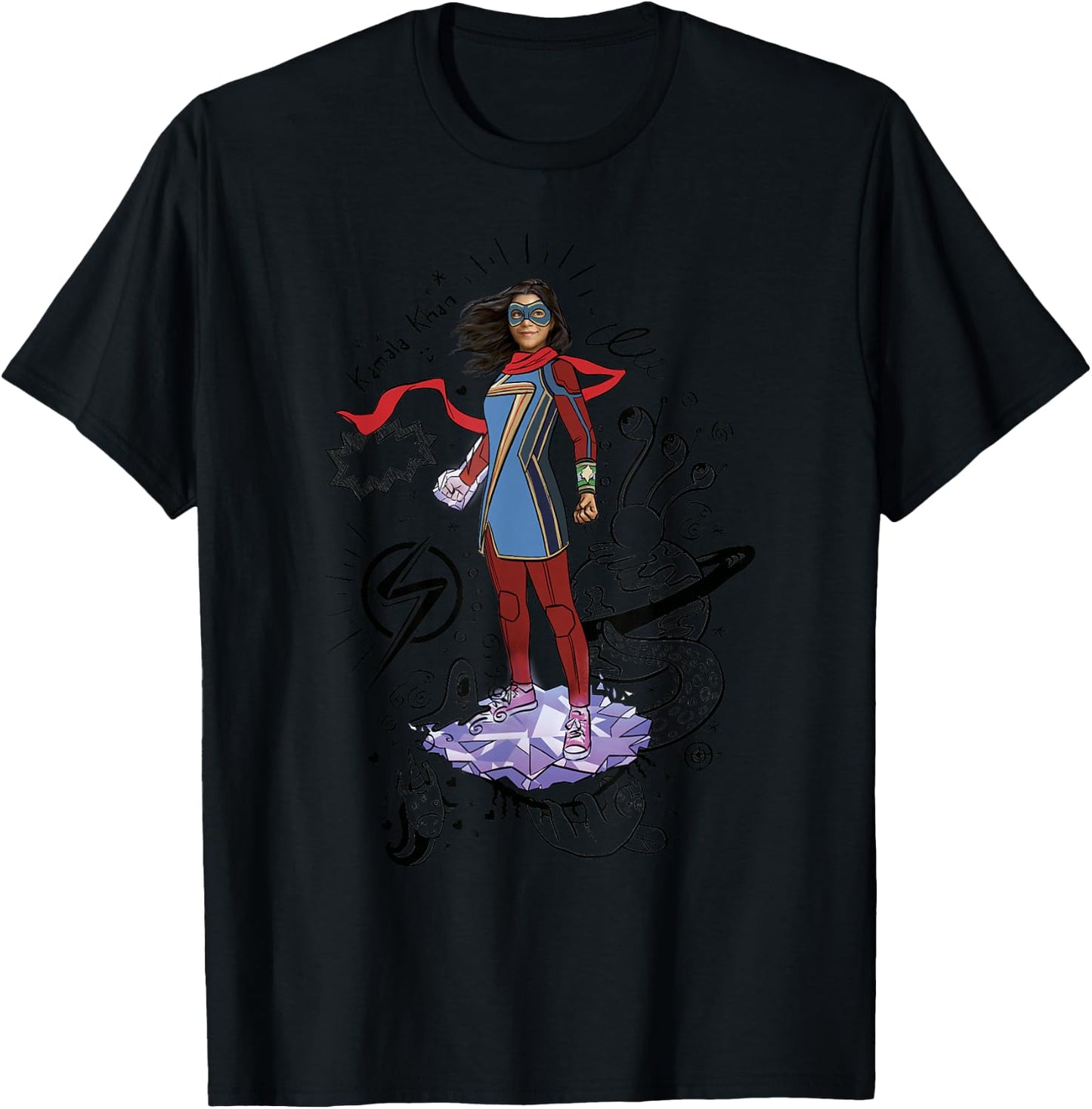 Marvel Ms. Marvel Hero Scribbles Poster T-Shirt - T-Shirt | Black