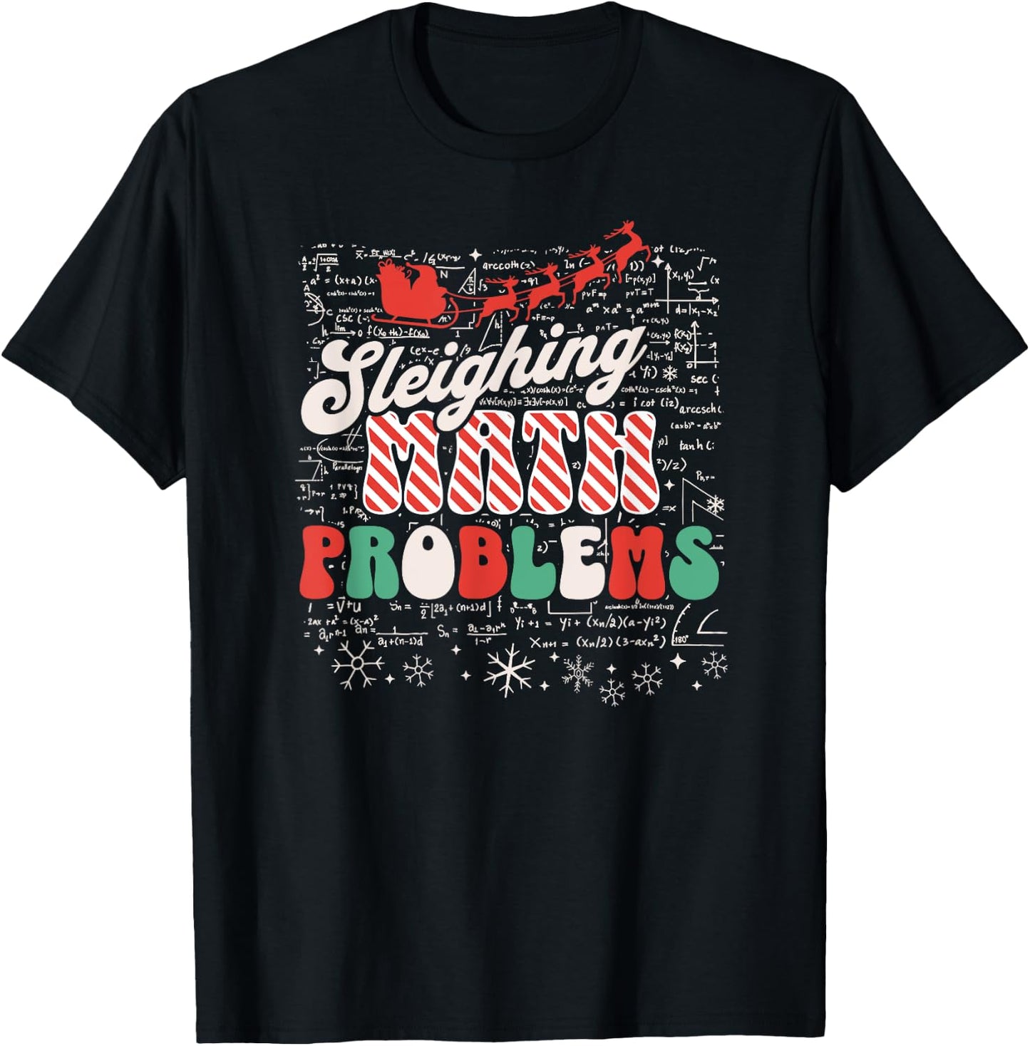 Sleighing Math Problems - Funny Christmas Math Teacher Santa Women T-Shirt - T-Shirt | Black