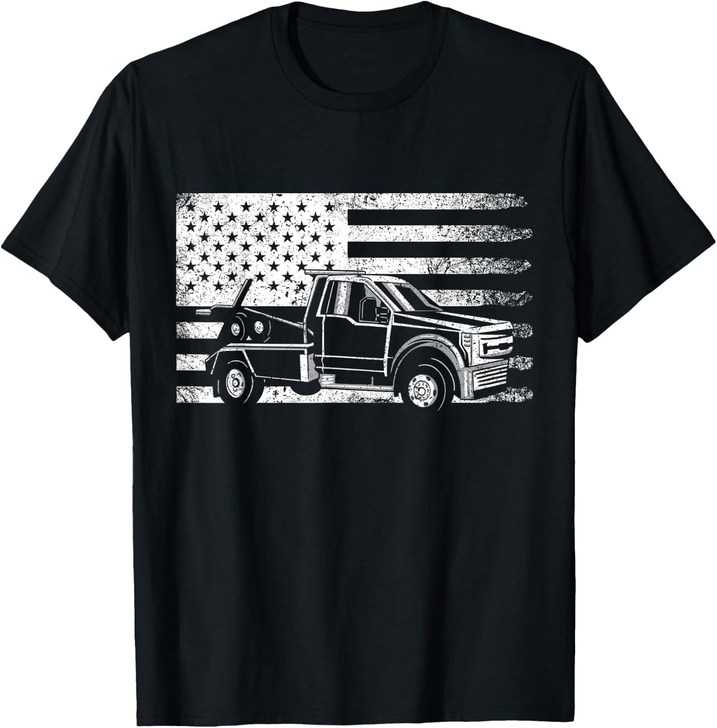 Tow Truck USA Flag America T-Shirt - T-Shirt | Black