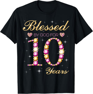 Blessed By God For 10 Years Old 10th Birthday Party T-Shirt - T-Shirt | Black