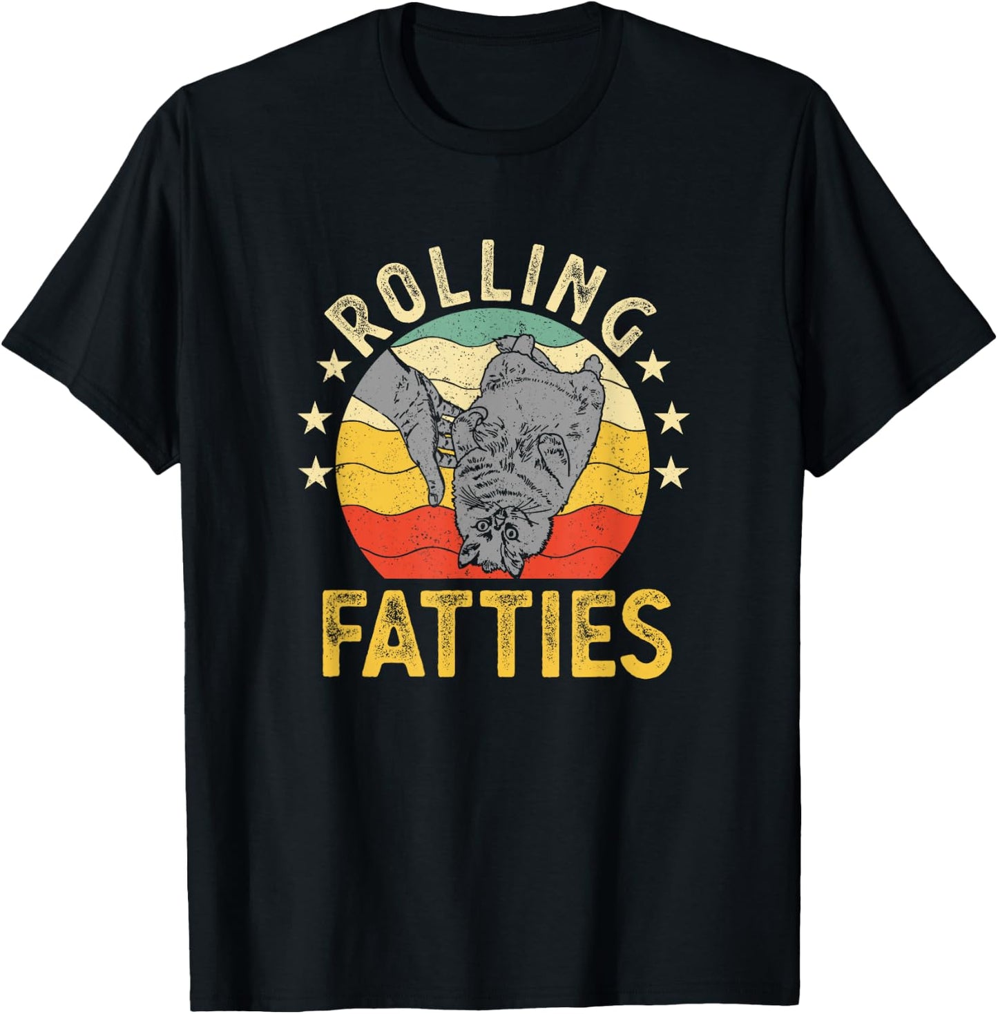 Vintage Rolling Fatties Cat Retro Kitty Kitten Meow Lover Women T-Shirt - T-Shirt | Black