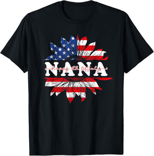 Sunflower American Nana Patriotic USA Flag 4th Of July T-Shirt - T-Shirt | Black
