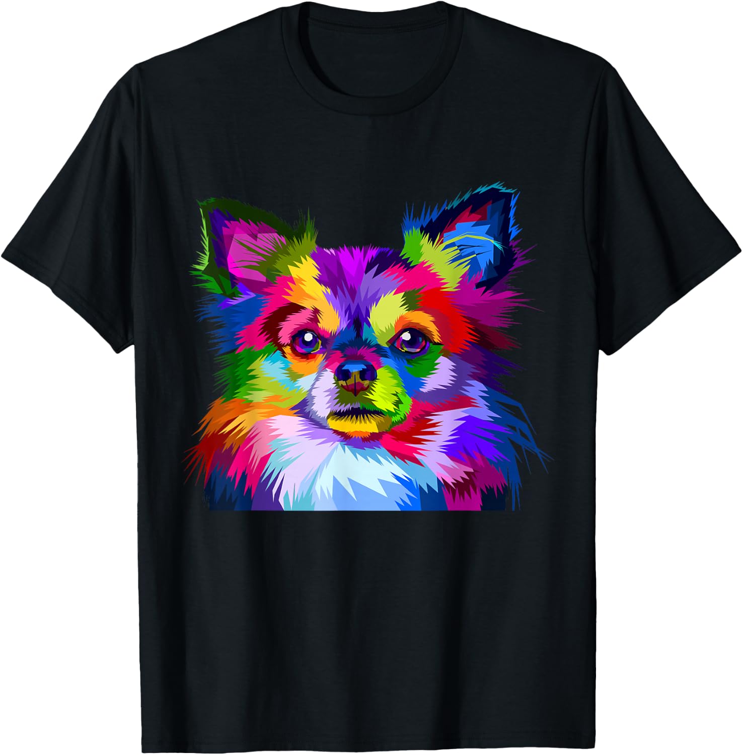 Long Hair Chihuahua Pop Art Portrait Art for Dog Owners T-Shirt - T-Shirt | Black