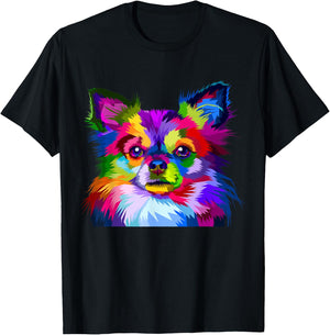 Long Hair Chihuahua Pop Art Portrait Art for Dog Owners T-Shirt - T-Shirt | Black