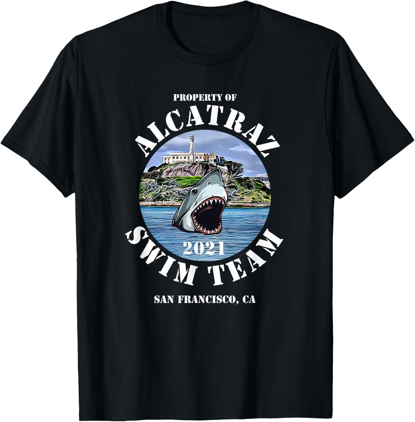 Alcatraz Island Escape Swim Team Shark 2021 Apparel T-Shirt - T-Shirt | Black