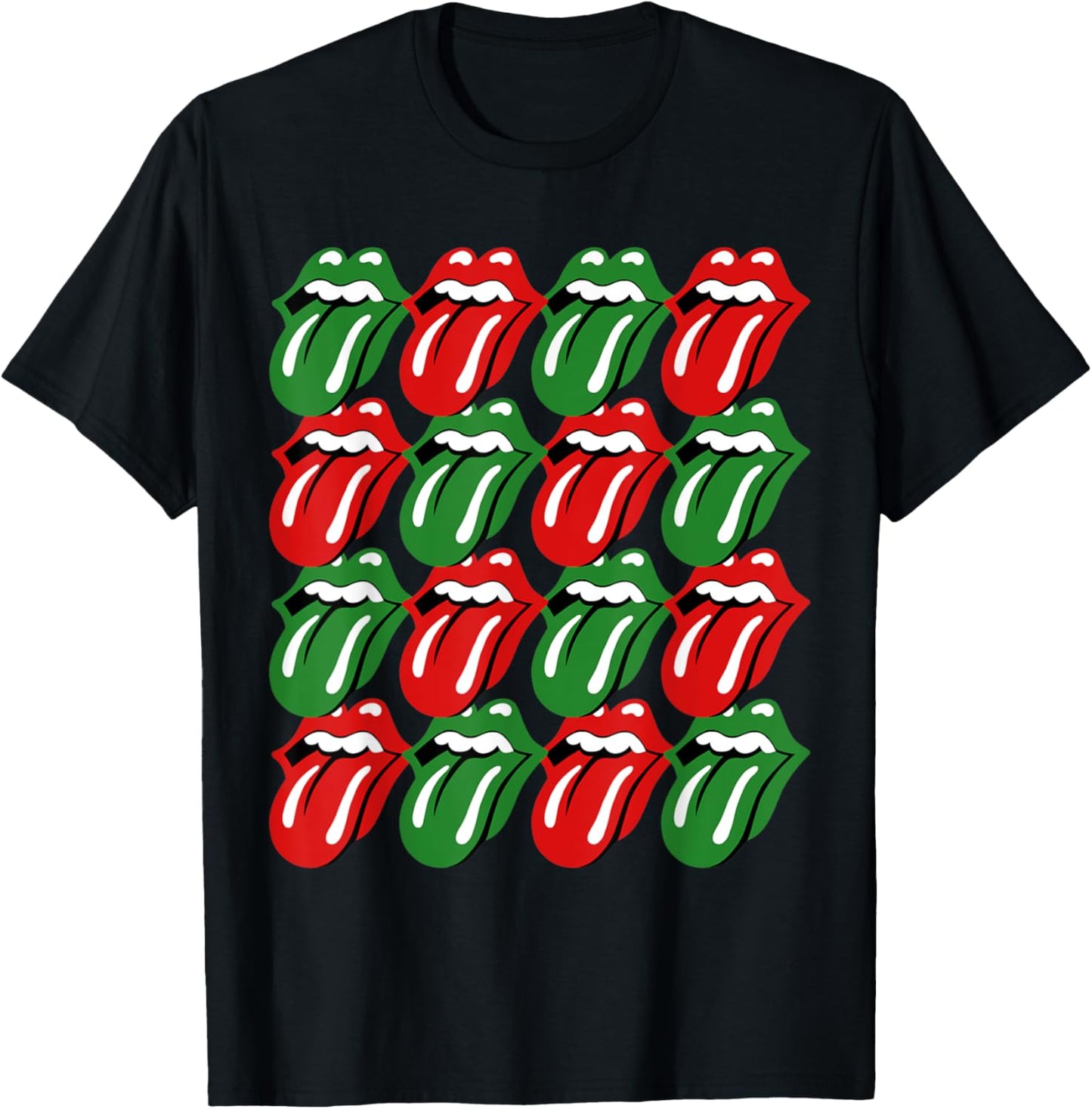 Rolling Stones Holiday Tongue Repeat Logo T-Shirt - T-Shirt | Black