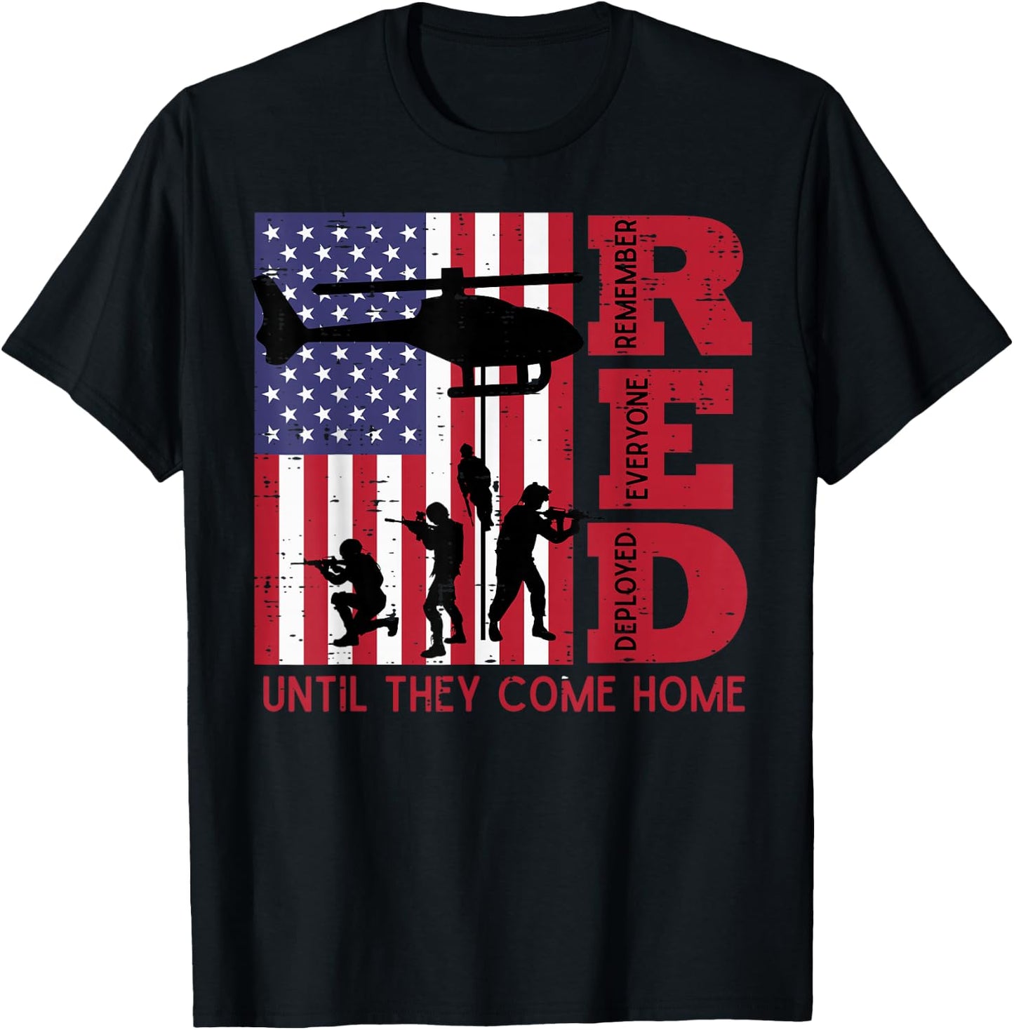 RED Remember Everyone Deployed Flag Helicopter Memorial Day T-Shirt - T-Shirt | Black