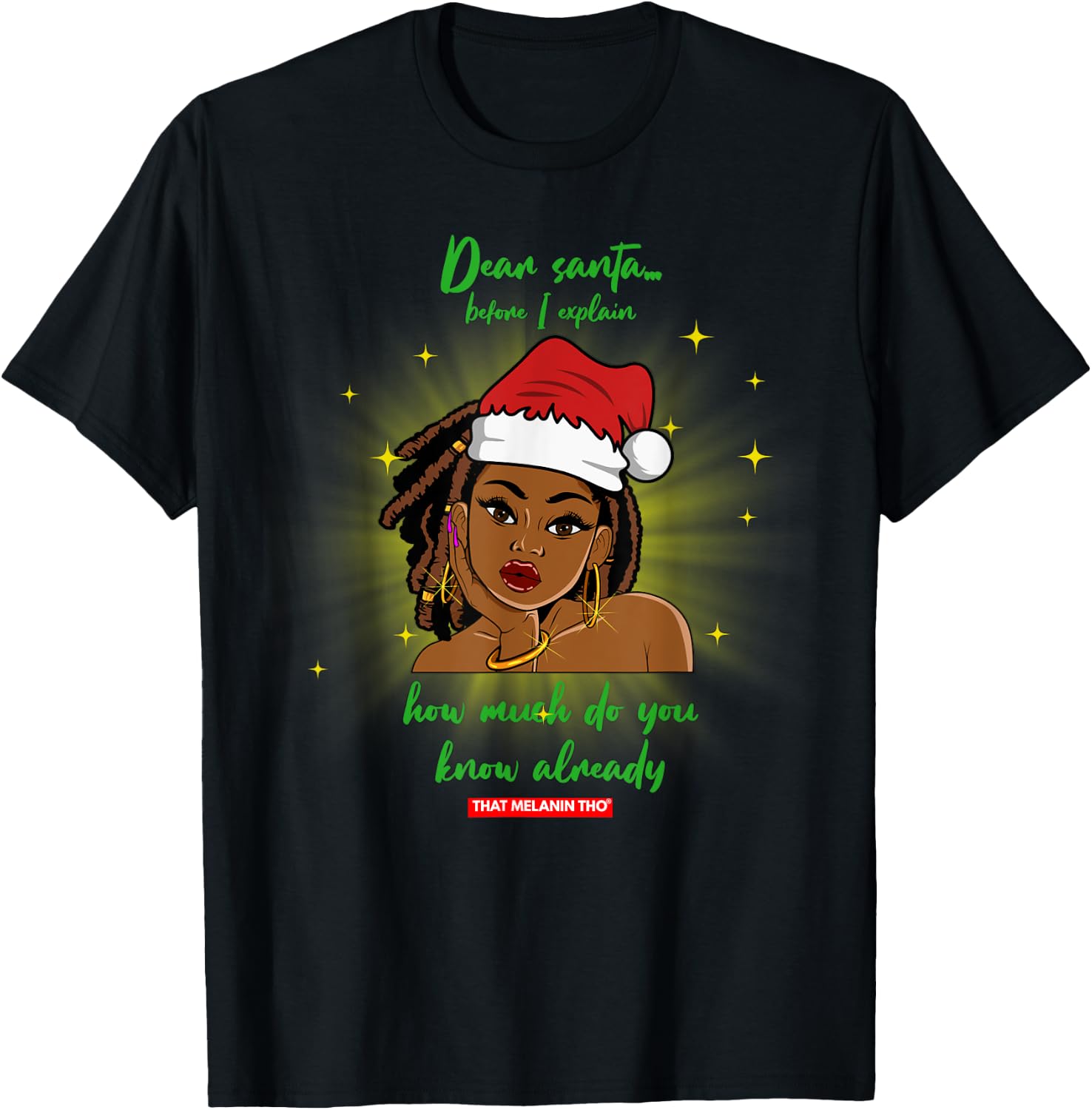 Dear Santa How Much Do You Know Black Mrs. Claus Christmas T-Shirt - T-Shirt | Black